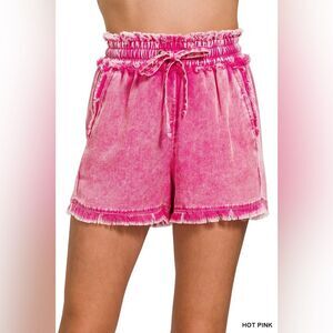 Hot Pink Women's Frayed Hem Shorts